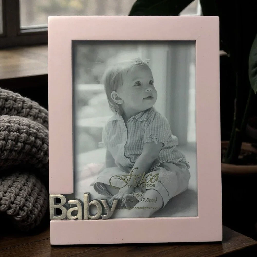Pink 5 x 7 NWT Baby Photo Frame by Fetco Home Decor Raised Metallic Word 